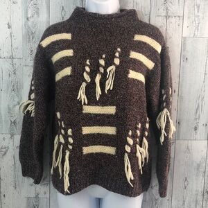 Needleworks Wool Blend Fringe Mock Turtleneck Sweater Medium